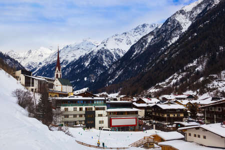 Mountains ski resort Solden Austria - nature and architecture backgroundのeditorial素材