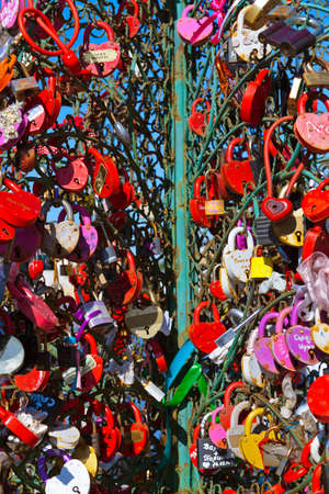 Love locks tree in Moscow Russia - wedding background