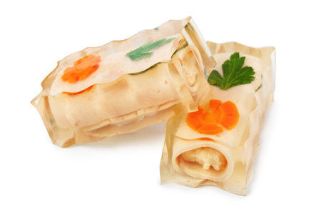 Jellied meat pork isolated on white backgroundの写真素材