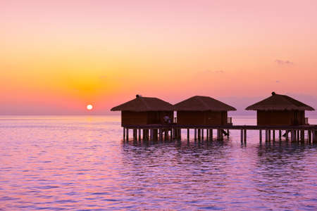 Water bungalows on Maldives island - nature travel backgroundのeditorial素材