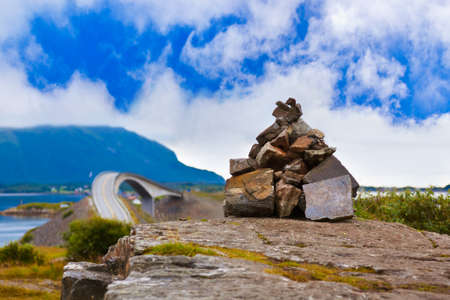 Famous bridge through fjord on the Atlantic road in Norway - travel background