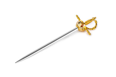 Golden sword isolated on white backgroundの写真素材