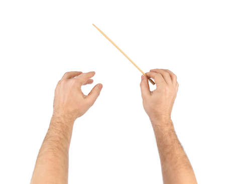 Music conductor hands isolated on white backgroundの写真素材