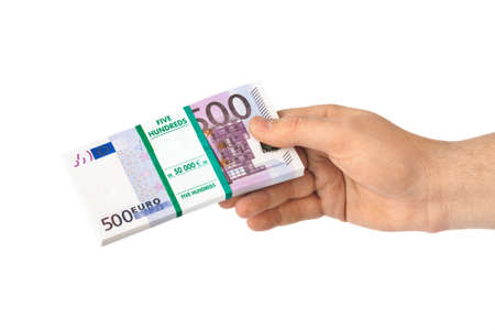 Hand with money isolated on white background