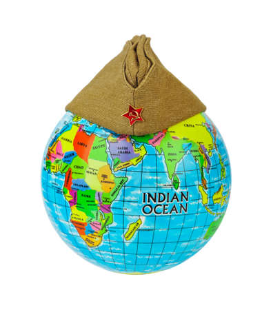 Soviet Army soldiers forage-cap and globe isolated on white backgroundの写真素材