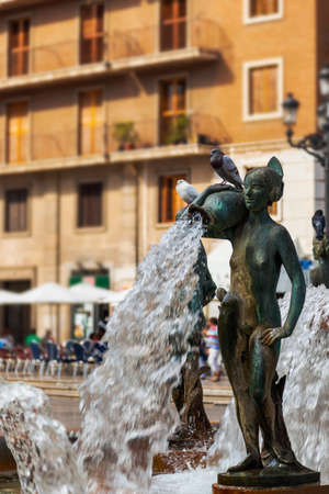 Turia Fountain in the Plaza de la Virgen  Valencia Spainの写真素材