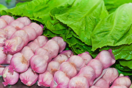 Heap garlic and salad - food backgroundの写真素材