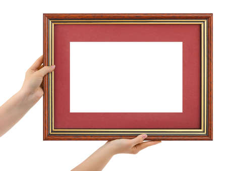 Frame in hands isolated on white backgroundの写真素材