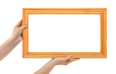 Frame in hands isolated on white backgroundの写真素材