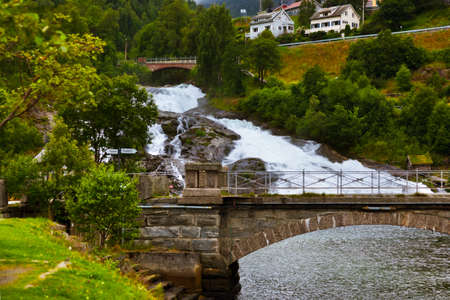 Waterfall in Norway - nature and travel backgroundの写真素材