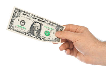 Hand with money isolated on white backgroundの写真素材