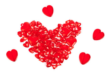 Heart made of decorative hearts isolated on white backgroundの写真素材