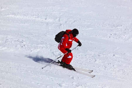 Skier at mountains ski resort Innsbruck Austria - nature and sport backgroundの写真素材