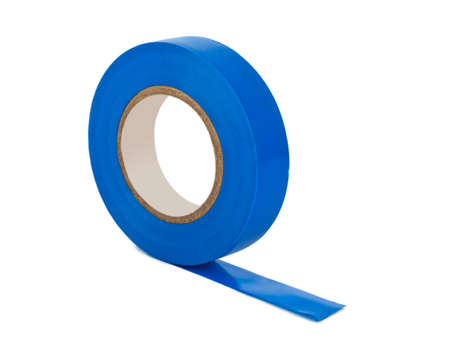Blue insulating tape isolated on white backgroundの写真素材