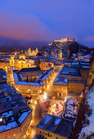Salzburg Austria at night - architecturel backgroundのeditorial素材