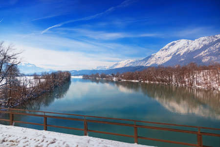 Mountains and river - nature in Austria - travel backgroundの写真素材