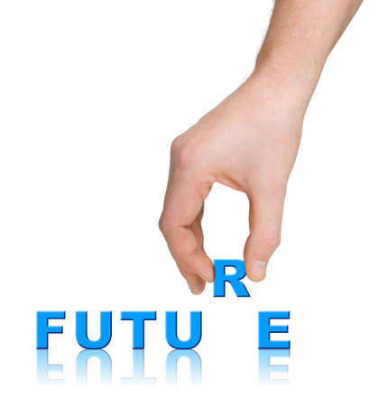 Hand and word Future - business concept - isolated on white backgroundの写真素材