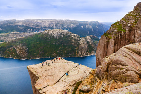 Preachers Pulpit Rock in fjord Lysefjord - Norway - nature and travel backgroundの写真素材