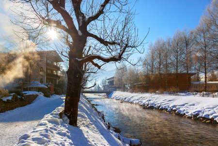 Mountains ski resort Bad Hofgastein Austria - nature and architecture backgroundの写真素材