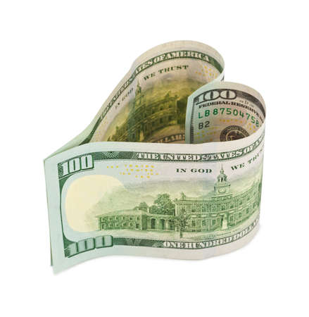 Money heart isolated on white backgroundの写真素材