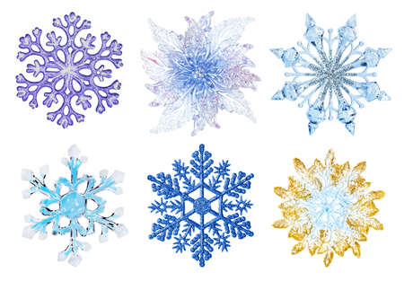 Set of snowflakes isolated on white backgroundの写真素材