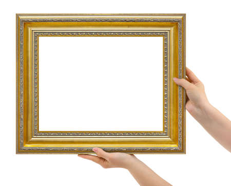 Frame in hands isolated on white background