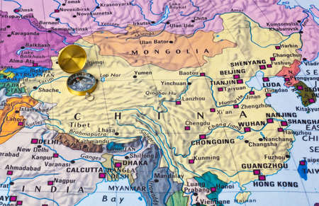 Asia map and compass - travel backgroundのeditorial素材