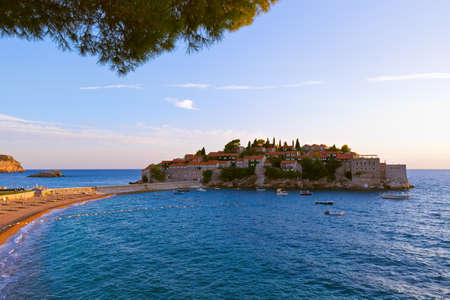 Island Sveti Stefan - Montenegro - architecture and nature backgroundのeditorial素材
