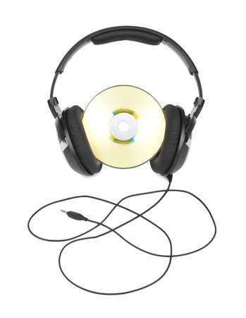 Headphones and cd isolated on white backgroundの写真素材