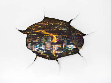 Paper hole and town (Kuala Lumpur Malaysia) - architecture conceptの写真素材