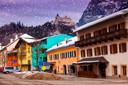 Village and castle Werfen near Salzburg Austria - architecture and nature backgroundのeditorial素材