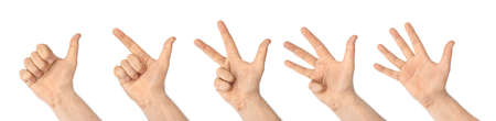 Counting hands (1 to 5) isolated on white background