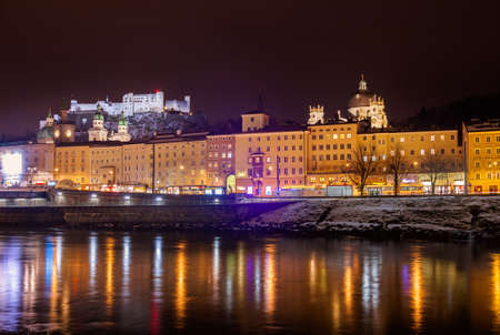Salzburg Austria at night - architecturel backgroundのeditorial素材