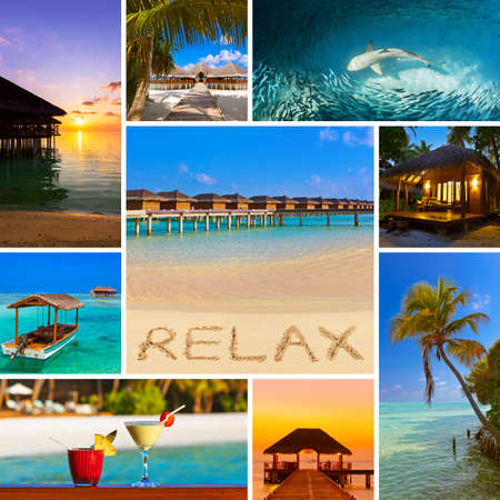 Collage of Maldives beach images (my photos) - nature and travel background (my photos)の写真素材