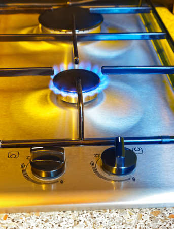 Flames of gas - kitchen stove backgroundの写真素材