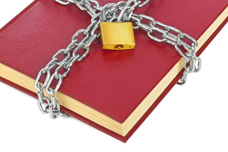 Book and chain isolated on white backgroundの写真素材