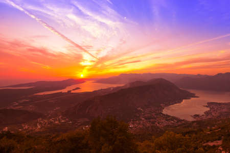Kotor Bay on sunset - Montenegro - nature and architecture backgroundの写真素材