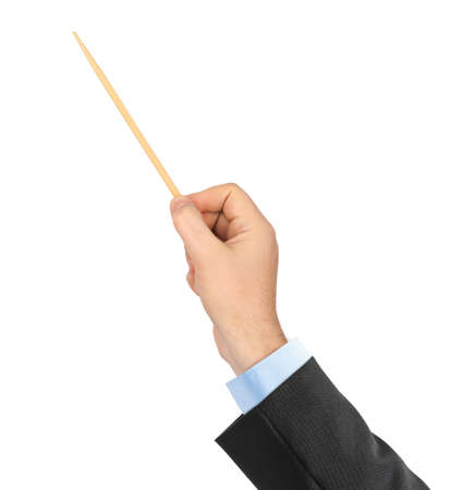 Music conductor hand isolated on white backgroundの写真素材