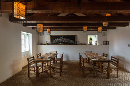 Restaurant in Island Sveti Stefan - Montenegro - interior backgroundのeditorial素材