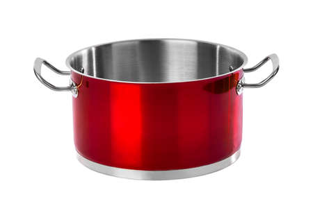 Red steel pan isolated on white backgroundの写真素材