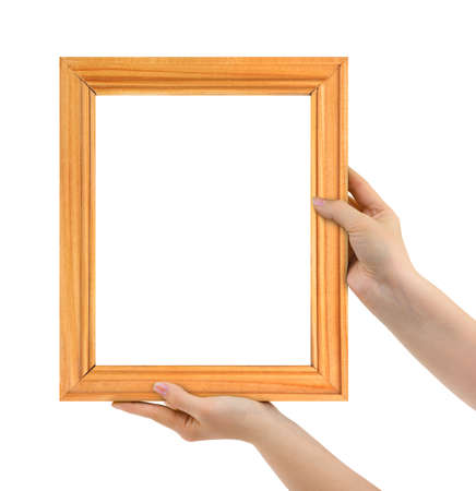 Frame in hands isolated on white backgroundの写真素材