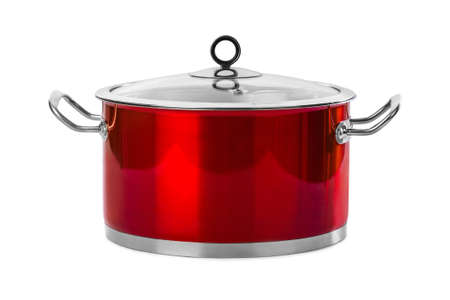 Red steel pan isolated on white backgroundの写真素材
