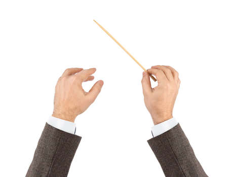 Music conductor hands isolated on white backgroundの写真素材