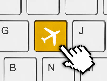 Computer keyboard with Plane key - technology backgroundの写真素材