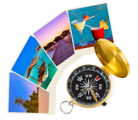 Maldives beach images and compass - nature and travel concept (my photos)の写真素材