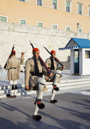 ATHENS, GREECE - AUGUST 14: Changing guards near parliament on September 14, 2010 in Athens, Greece.