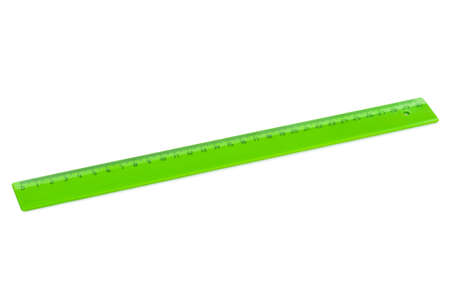 Green ruler isolated on white backgroundの写真素材