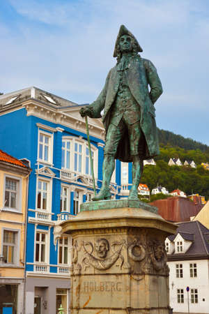 Statue of Norwegian historian Ludvig Holberg in Bergen - Norwayのeditorial素材