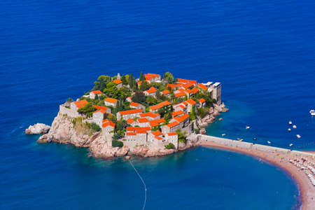 Island Sveti Stefan - Montenegro - architecture and nature backgroundのeditorial素材