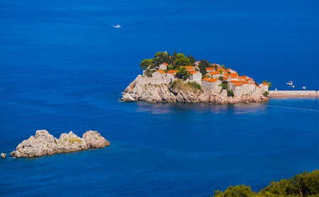 Island Sveti Stefan - Montenegro - architecture and nature backgroundのeditorial素材